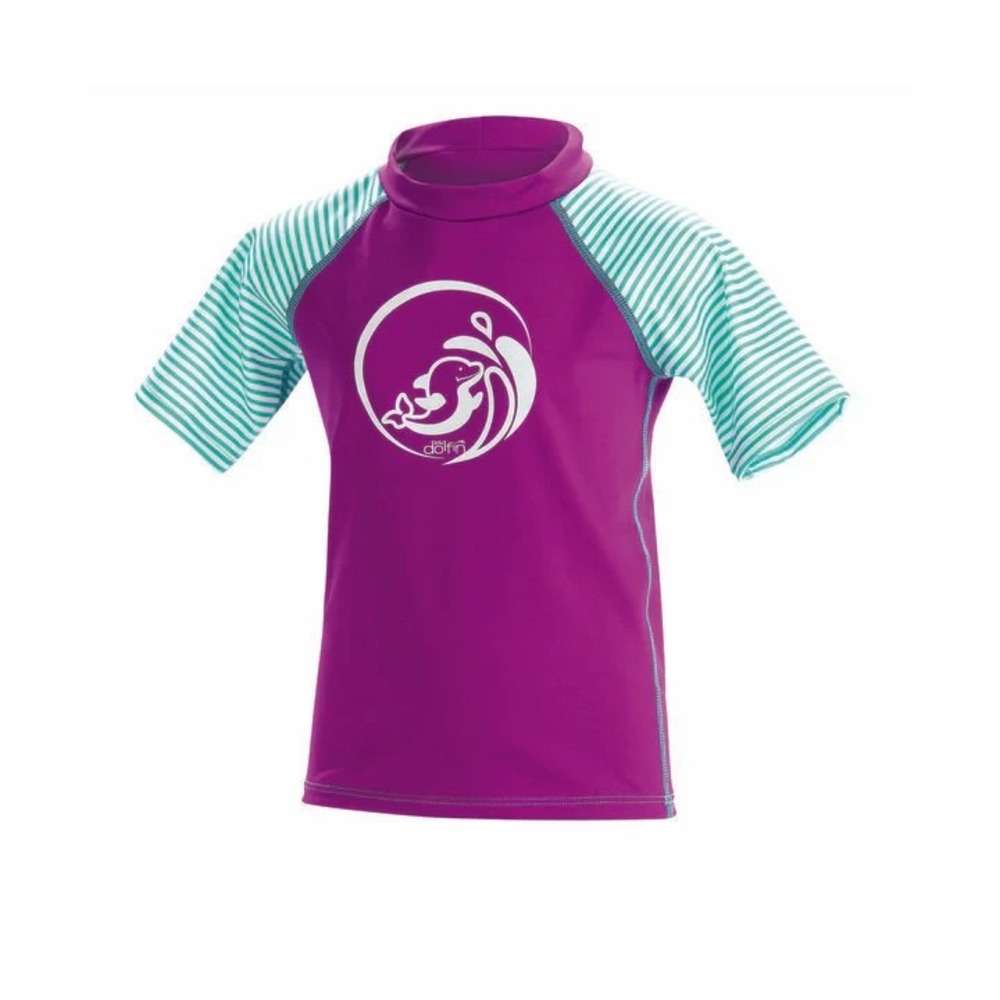 Dolfin Youth  Girl Size 5 Rash‎ Guard Short Sleeve Dolphin Purple Green